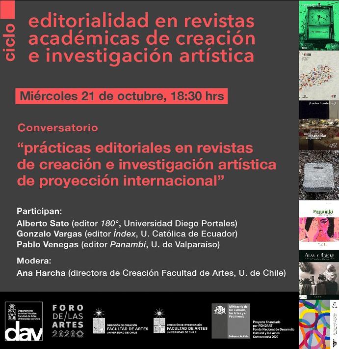 Miércoles 21 de octubre, 18:30 hrs: "Prácticas editoriales en revistas de creación e investigación artística de proyección internacional".