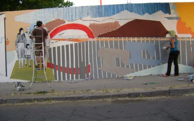 Registro de pintura mural realizada en muro oriente de la Villa El Esfuerzo, El Bosque
