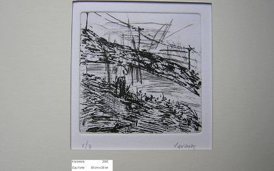Lorena Vargas Fuenzalida - "A la pesca" Grabado aguafuerte, 8x8cm. 2000
