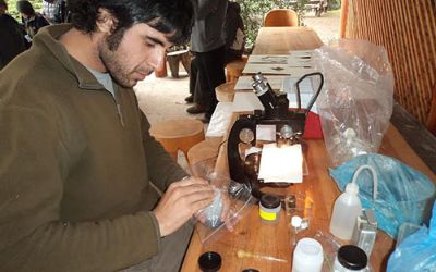 Asistentes al taller en actividad de observación en laboratorio.